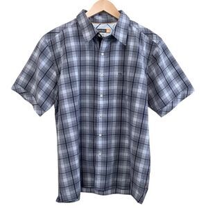 Quiksilver Mens Size Large Gray Black Plaid Button Up Shirt Short Sleeve